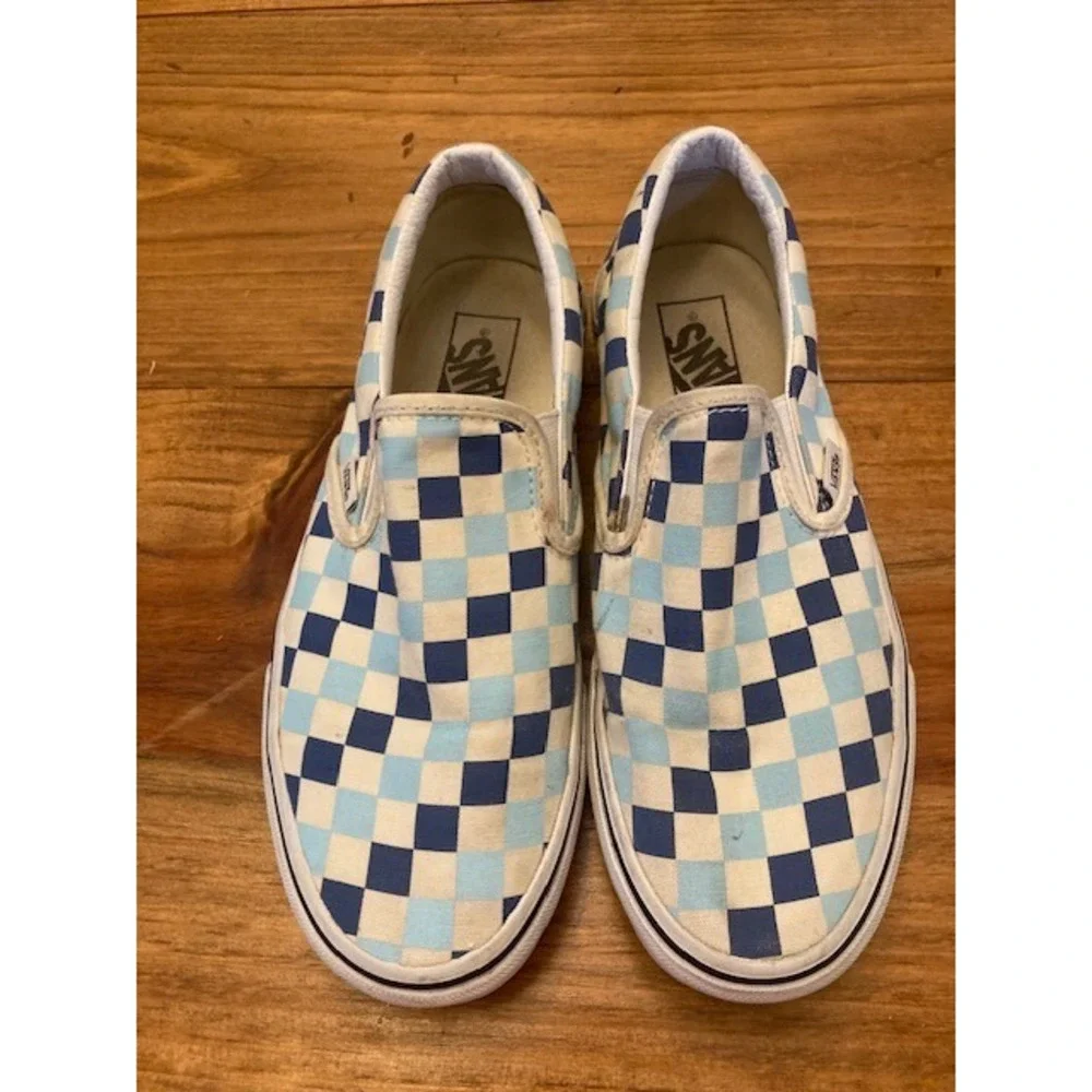 W 8.5 - VANS Classic Slip On Royal and Baby‎ Blue Checkerboard